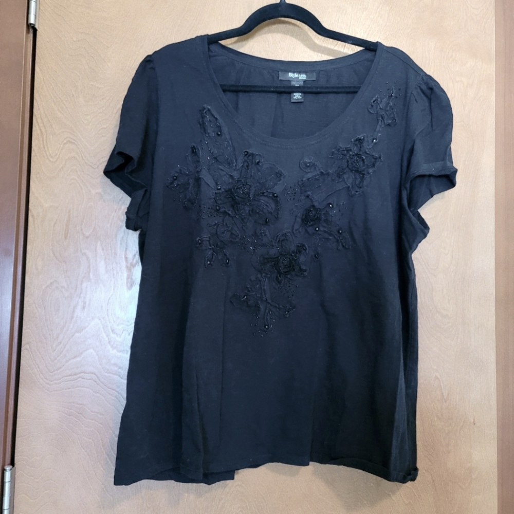 Style and Co. Black Embellished Tshirt Size 2X